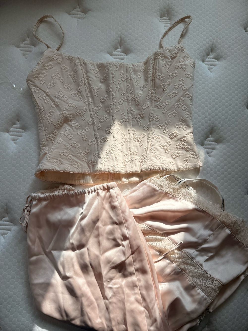 Delicate Cream Lace-Embroidered Satin Chemise Set